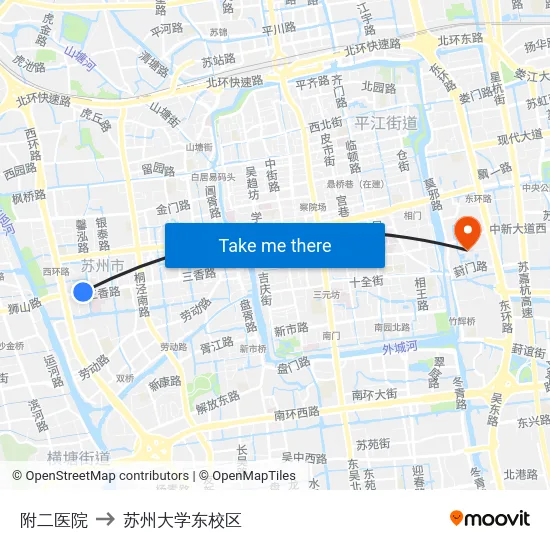 附二医院 to 苏州大学东校区 map