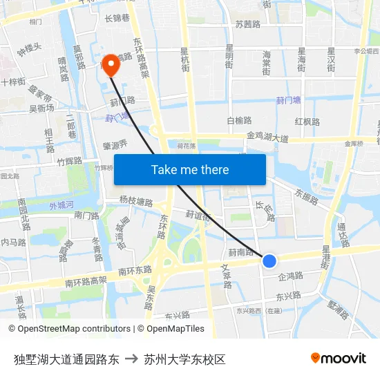 独墅湖大道通园路东 to 苏州大学东校区 map