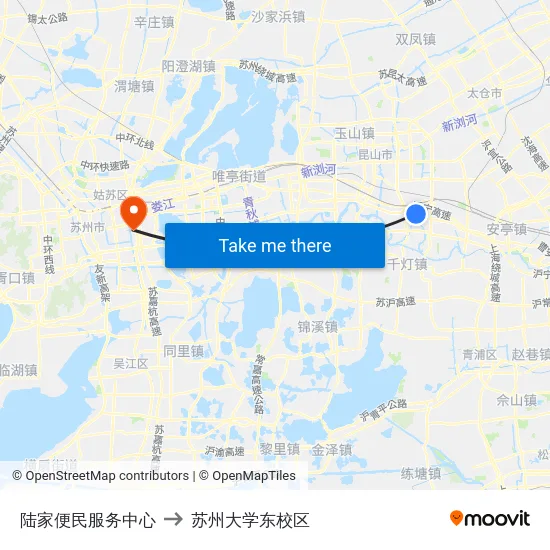 陆家便民服务中心 to 苏州大学东校区 map