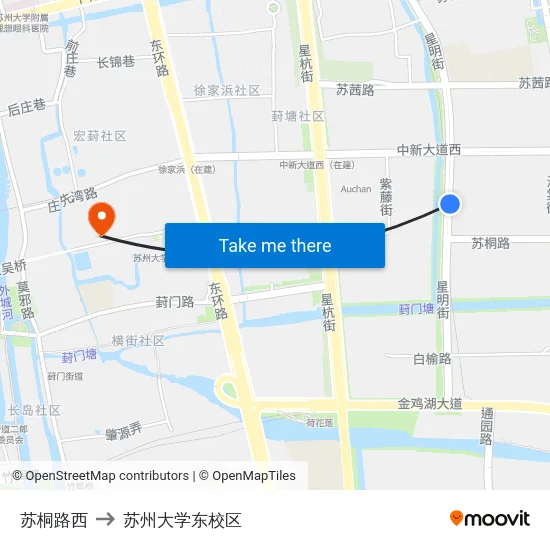 苏桐路西 to 苏州大学东校区 map