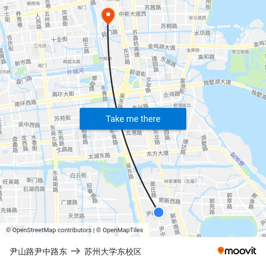 尹山路尹中路东 to 苏州大学东校区 map