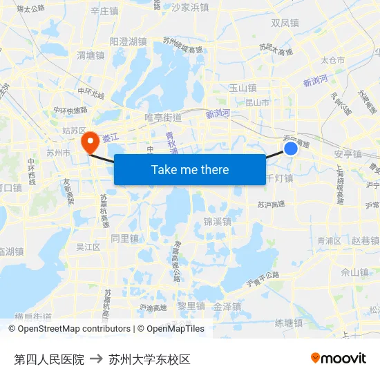 第四人民医院 to 苏州大学东校区 map