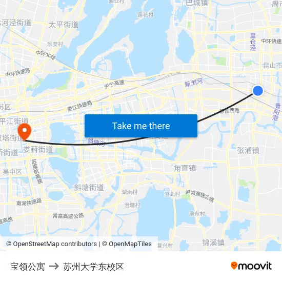 宝领公寓 to 苏州大学东校区 map