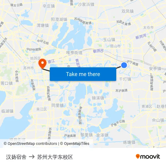 汉扬宿舍 to 苏州大学东校区 map