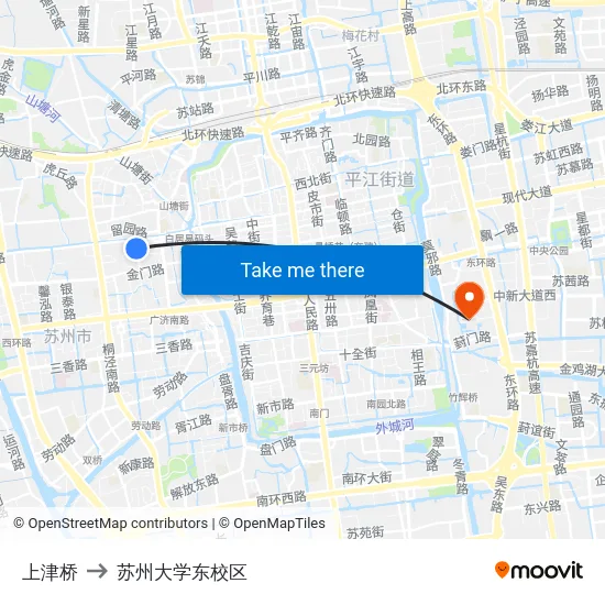 上津桥 to 苏州大学东校区 map
