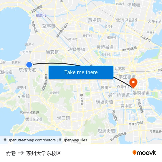 俞巷 to 苏州大学东校区 map