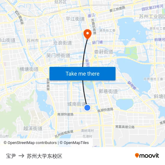 宝尹 to 苏州大学东校区 map