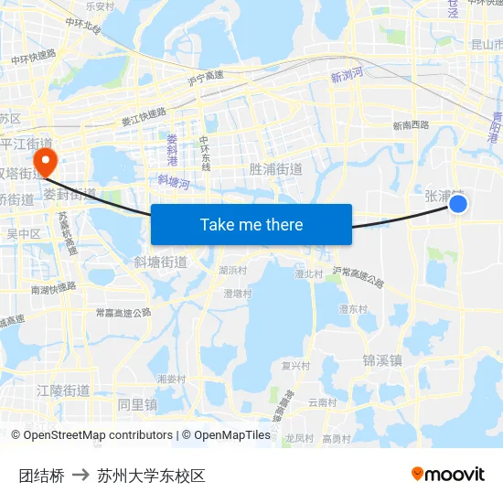 团结桥 to 苏州大学东校区 map