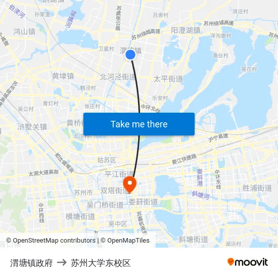 渭塘镇政府 to 苏州大学东校区 map