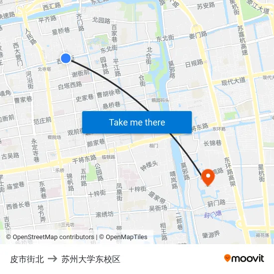 皮市街北 to 苏州大学东校区 map