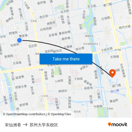 宋仙洲巷 to 苏州大学东校区 map