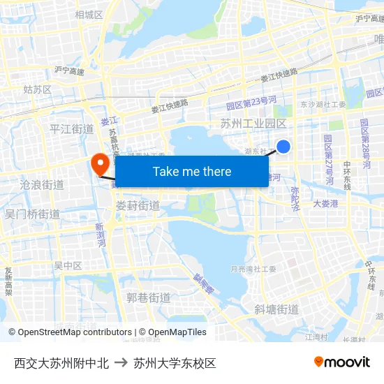 西交大苏州附中北 to 苏州大学东校区 map