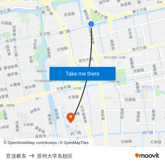 官渎桥东 to 苏州大学东校区 map