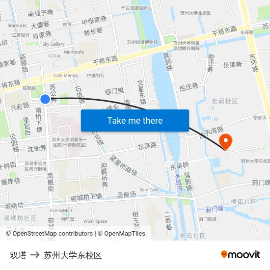 双塔 to 苏州大学东校区 map