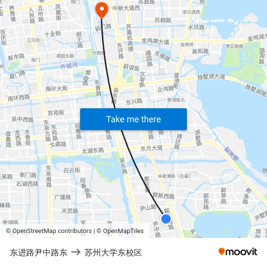东进路尹中路东 to 苏州大学东校区 map