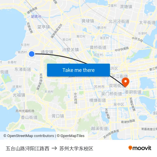 五台山路浔阳江路西 to 苏州大学东校区 map