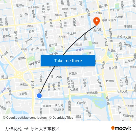 万佳花苑 to 苏州大学东校区 map
