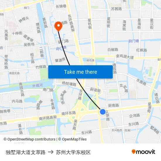 独墅湖大道文萃路 to 苏州大学东校区 map