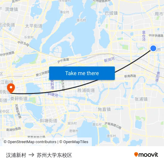汉浦新村 to 苏州大学东校区 map