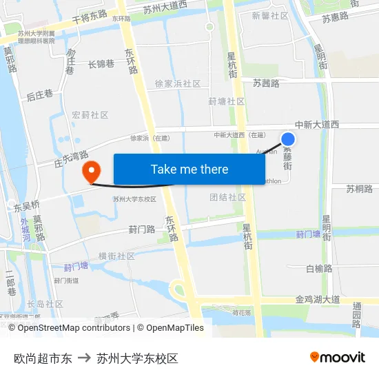 欧尚超市东 to 苏州大学东校区 map