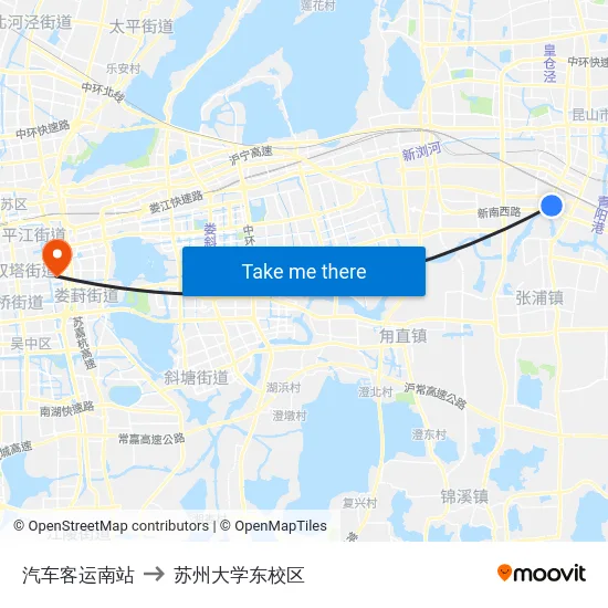 汽车客运南站 to 苏州大学东校区 map