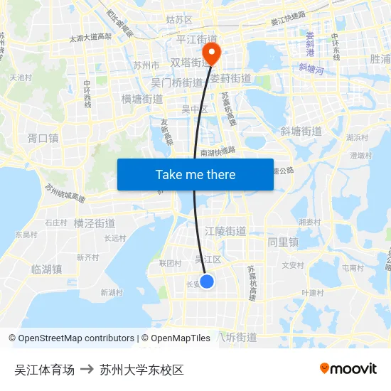 吴江体育场 to 苏州大学东校区 map