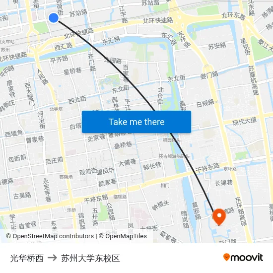 光华桥西 to 苏州大学东校区 map