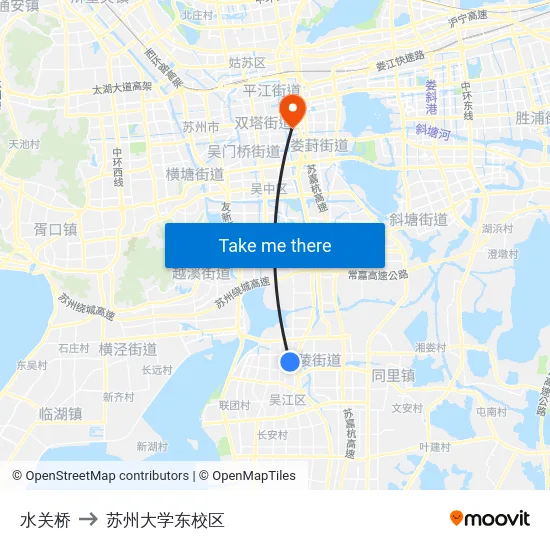 水关桥 to 苏州大学东校区 map