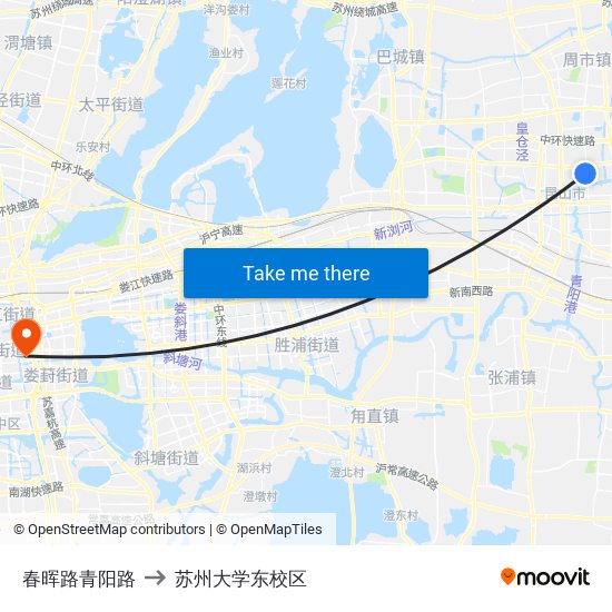 春晖路青阳路 to 苏州大学东校区 map