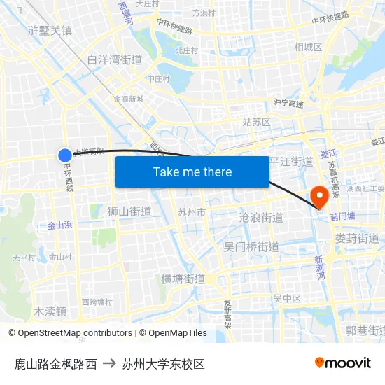 鹿山路金枫路西 to 苏州大学东校区 map