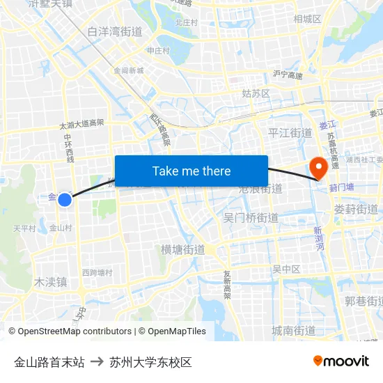 金山路首末站 to 苏州大学东校区 map