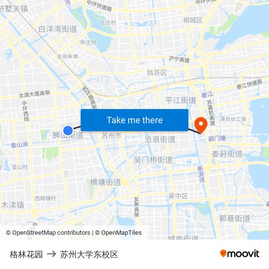 格林花园 to 苏州大学东校区 map