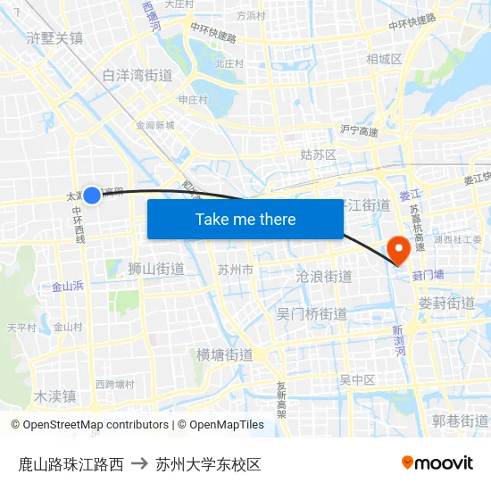鹿山路珠江路西 to 苏州大学东校区 map