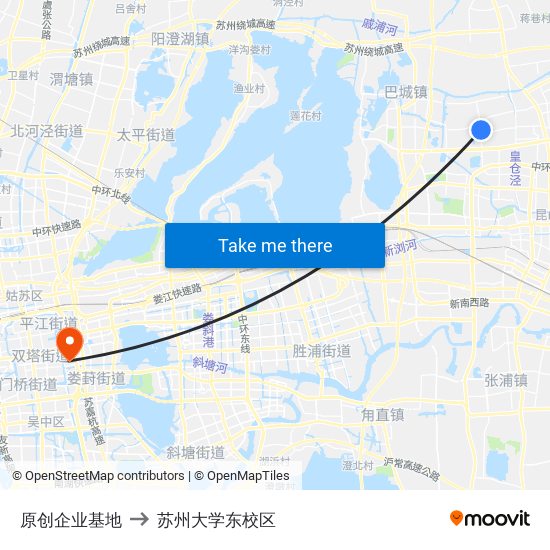 原创企业基地 to 苏州大学东校区 map