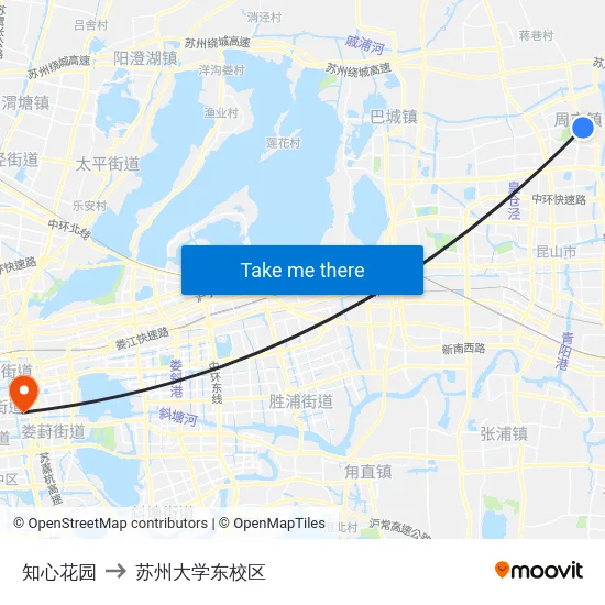 知心花园 to 苏州大学东校区 map