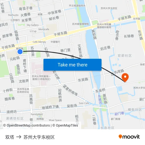 双塔 to 苏州大学东校区 map