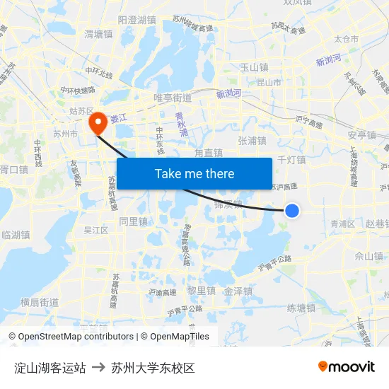 淀山湖客运站 to 苏州大学东校区 map