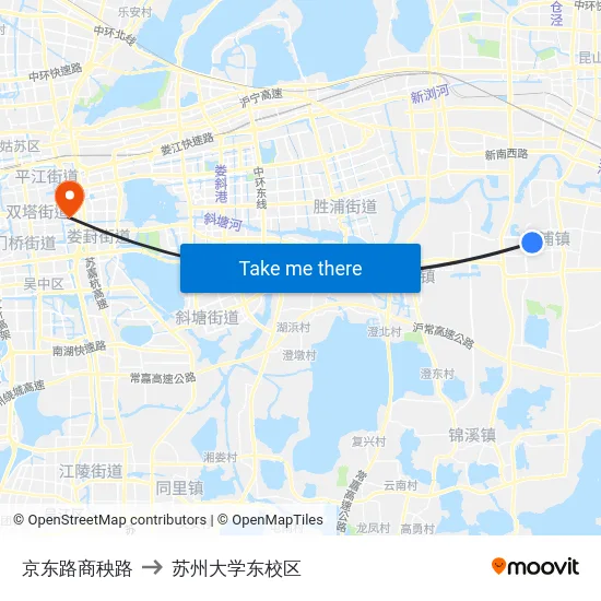 京东路商秧路 to 苏州大学东校区 map