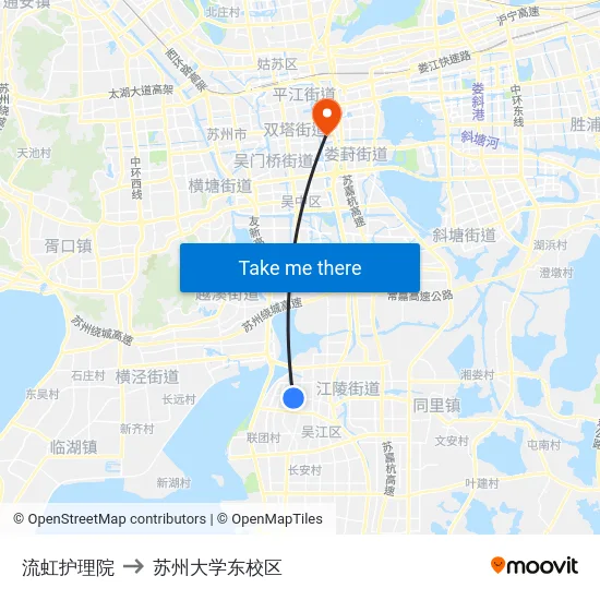 流虹护理院 to 苏州大学东校区 map