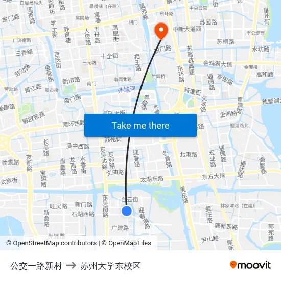 公交一路新村 to 苏州大学东校区 map