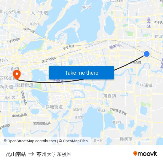 昆山南站 to 苏州大学东校区 map