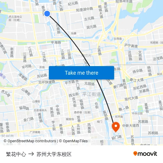 繁花中心 to 苏州大学东校区 map