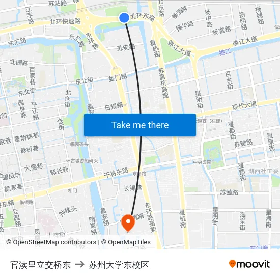 官渎里立交桥东 to 苏州大学东校区 map