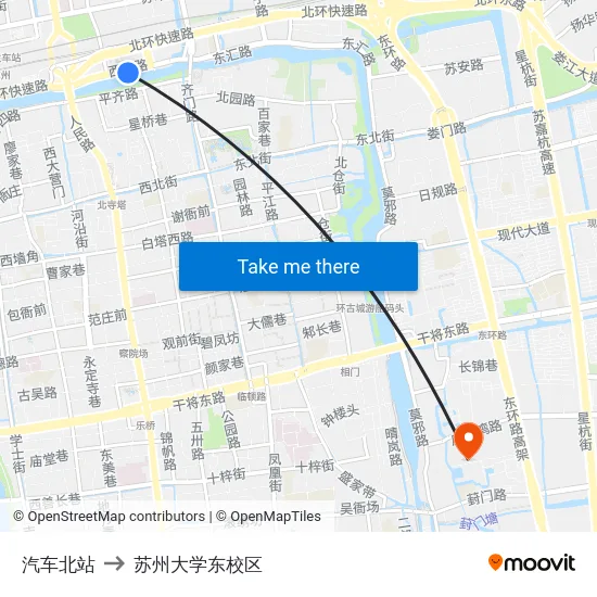 汽车北站 to 苏州大学东校区 map