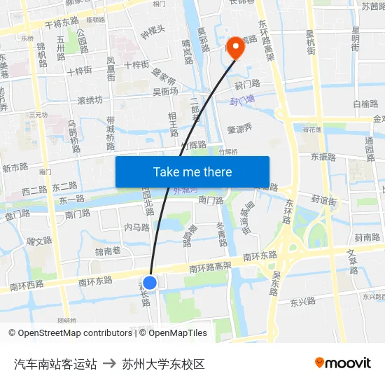 汽车南站客运站 to 苏州大学东校区 map