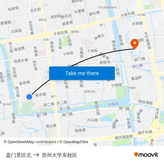 盘门景区北 to 苏州大学东校区 map