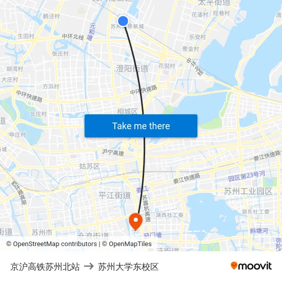 京沪高铁苏州北站 to 苏州大学东校区 map