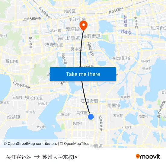 吴江客运站 to 苏州大学东校区 map