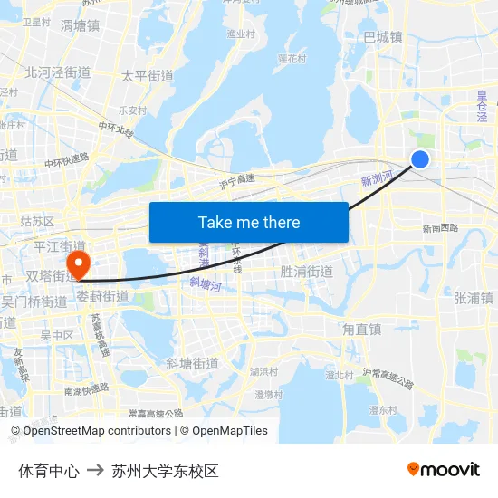 体育中心 to 苏州大学东校区 map