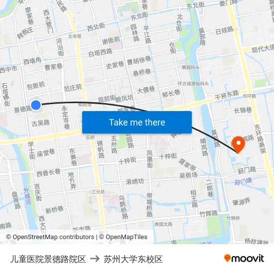 儿童医院景德路院区 to 苏州大学东校区 map